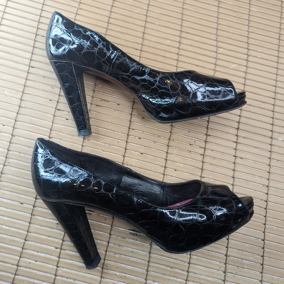 kate spade new york shoes black alligator embossed leather 4" heels open toe wom - Picture 4 of 11